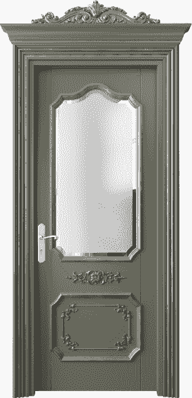 Дверь межкомнатная 6602 БОТСА Сатинированное стекло с фацетом. Цвет Бук оливковый темный серебряный антик. Материал Массив бука эмаль с патиной серебро античное. Коллекция Imperial. Картинка.