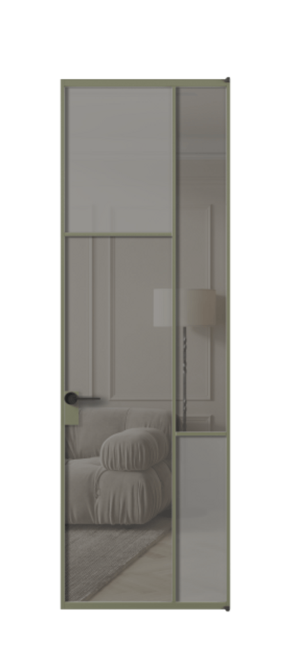 Межкомнатная дверь Mosaic АЛПЛ041.10 Алюминий оливковый тёмный Сатинированное серое стекло, триплекс, 6 мм + Прозрачное серое стекло, триплекс, 6 мм Цена 134161 ₽ | Volhovec