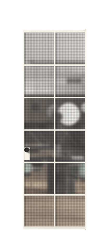 Алюминиевая дверь АЛПЛ040.05 Алюминий пудровый белый Декоративное стекло с сеткой "Mesh silver", триплекс Цена 141680  | Volhovec