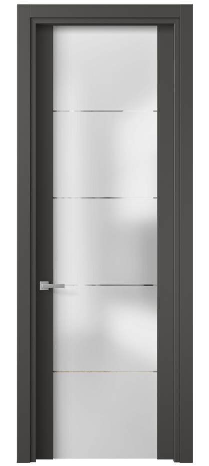 Межкомнатная дверь Planum 4114 ПЭТ графитовый Сатинированное стекло с гравировкой «КВАДРО», триплекс Цена 39690 ₽ | Volhovec