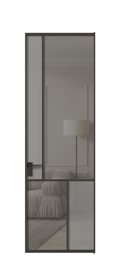 Межкомнатная дверь Mosaic АЛПЛ041.20 Алюминий антрацит Сатинированное серое стекло, триплекс, 6 мм + Прозрачное серое стекло, триплекс Цена 134161 ₽ | Volhovec