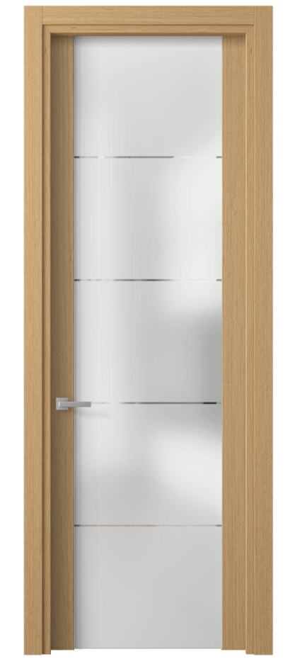 Межкомнатная дверь Planum 4114 Дуб песочный рифт матовый Сатинированное стекло с гравировкой «КВАДРО», триплекс Цена 80530 ₽ | Volhovec