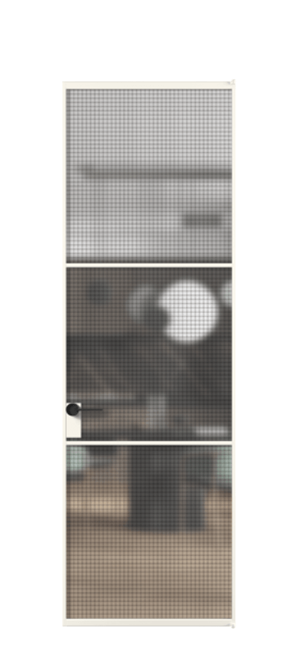 Алюминиевая дверь АЛПЛ040.03 Алюминий пудровый белый Декоративное стекло с сеткой "Mesh silver", триплекс Цена 136890  | Volhovec