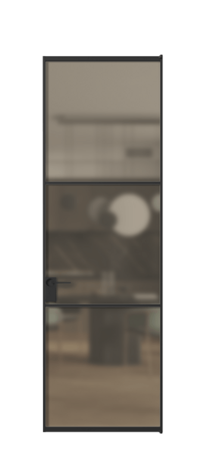 Алюминиевая дверь АЛПЛ040.03 Алюминий Черный Сатинированное бронзовое стекло, триплекс Цена 126140  | Volhovec