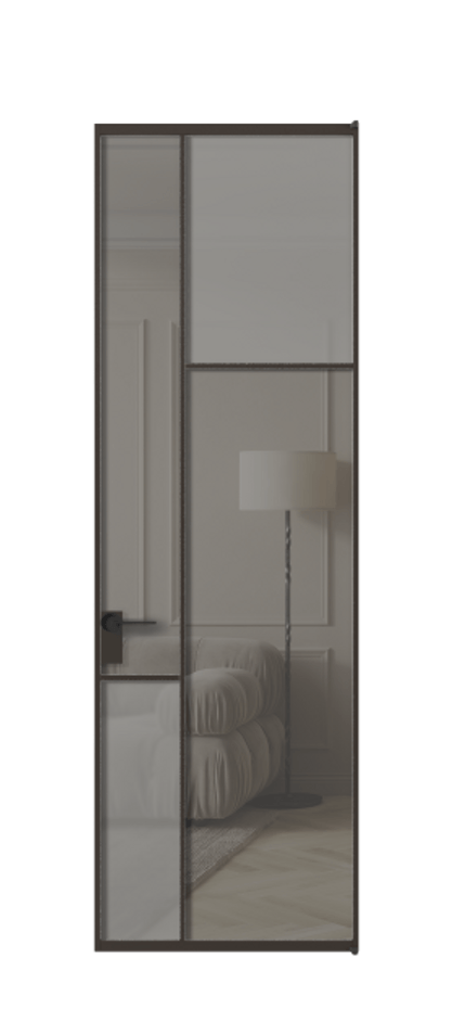 Межкомнатная дверь Mosaic АЛПЛ041.11 Алюминий антрацит Сатинированное серое стекло, триплекс, 6 мм + Прозрачное серое стекло, триплекс, 6 мм Цена 134161 ₽ | Volhovec