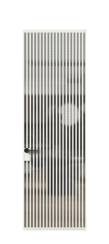 Алюминиевая дверь АЛПЛ040.06 Алюминий светло-серый Декоративное стекло с сеткой "Mesh silver", триплекс Цена 209880  | Volhovec