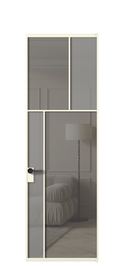 Межкомнатная дверь Mosaic АЛПЛ041.22 Алюминий молочно-белый Сатинированное серое стекло, триплекс, 6 мм + Прозрачное серое стекло, триплекс, 6 мм Цена 140550 ₽ | Volhovec