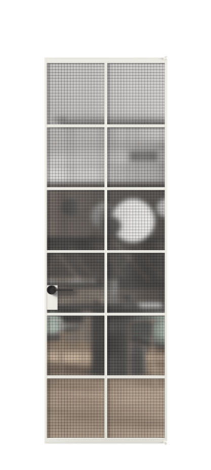 Алюминиевая дверь АЛПЛ040.05 Алюминий светло-серый Декоративное стекло с сеткой "Mesh silver", триплекс Цена 141680  | Volhovec