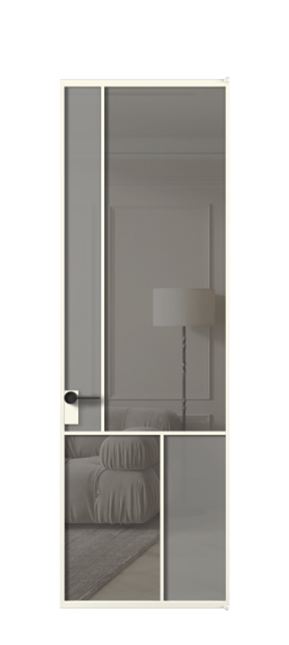 Межкомнатная дверь Mosaic АЛПЛ041.20 Алюминий жемчужный Сатинированное серое стекло, триплекс, 6 мм + Прозрачное серое стекло, триплекс, 6 мм Цена 140550 ₽ | Volhovec