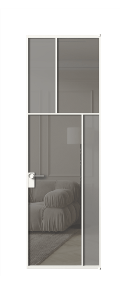 Межкомнатная дверь Mosaic АЛПЛ041.23 Алюминий Белый Сатинированное серое стекло, триплекс, 6 мм + Прозрачное серое стекло, триплекс, 6 мм Цена 129541 ₽ | Volhovec