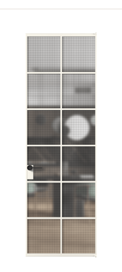 Алюминиевая дверь АЛПЛ040.05 Алюминий пудровый белый Декоративное стекло с сеткой "Mesh silver", триплекс Цена 127861  | Volhovec