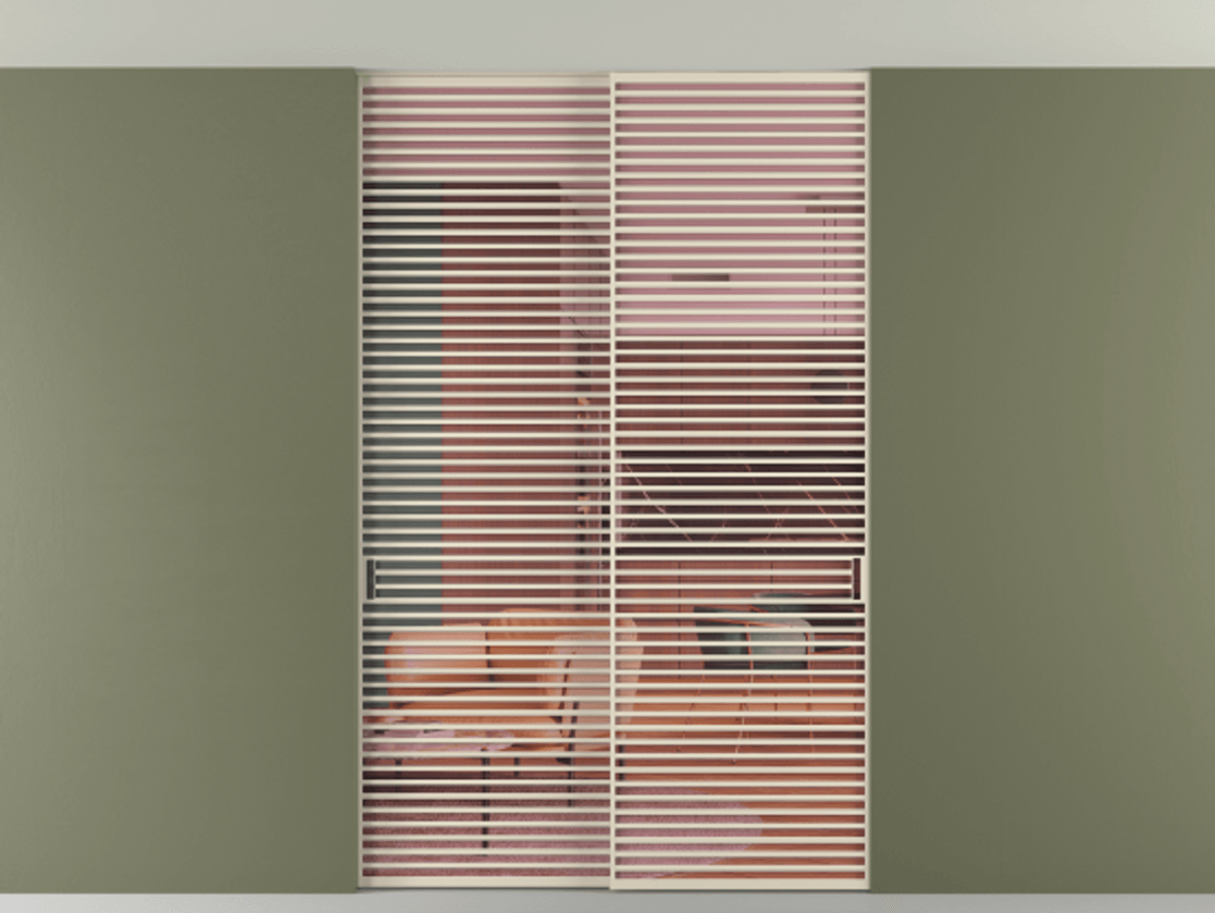 Перегородка Formato внутри проёма скрытое крепление в потолок 2 створки АЛПР 040.07 Алюминий бежево-серый Прозрачное розовое стекло, триплекс Цена 530380 ₽ | Volhovec