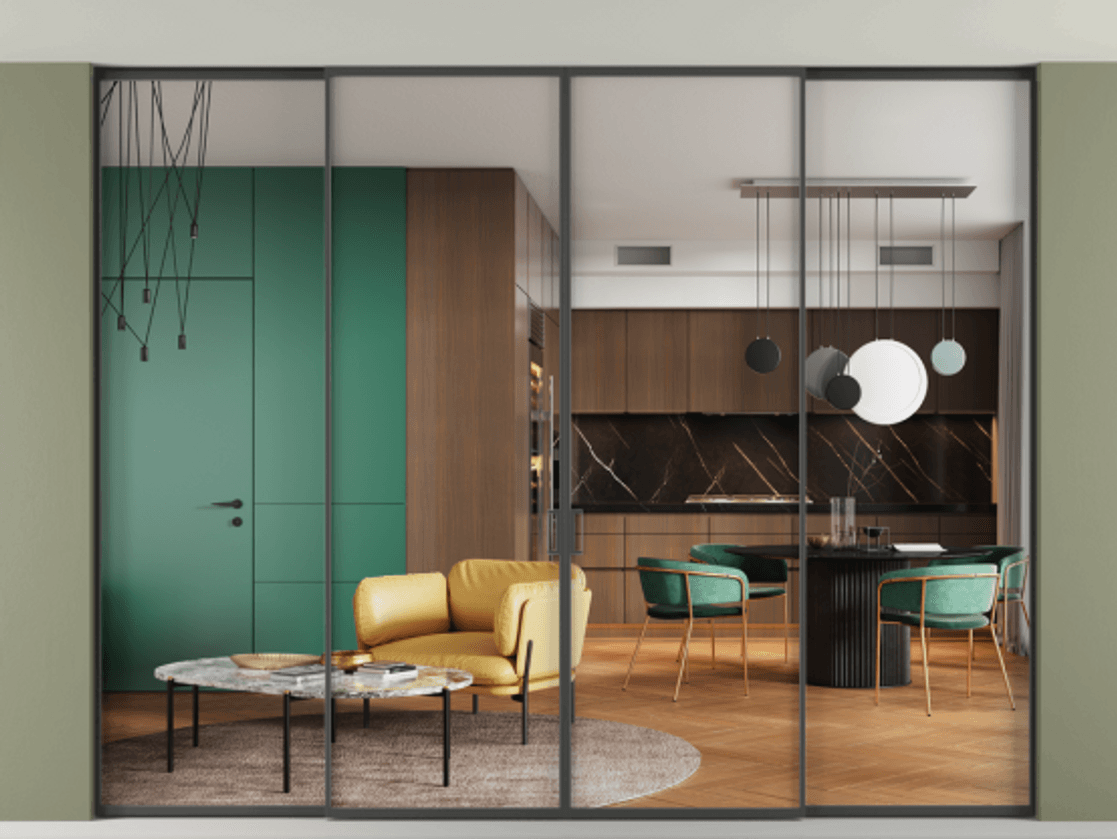 Перегородка Формато внутри проёма скрытое крепление в потолок 4 створки АЛПР 040.01  Прозрачное стекло "Кристал Вижн", калёное Цена 126627340 so'm | Volhovec