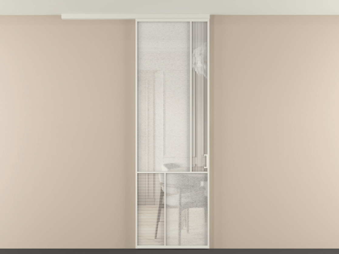 Перегородка Мозаик вдоль стены на потолок 1 створка АЛПР 041.21 Алюминий Белый Рифлёное стекло "Дюна", триплекс, 6 мм + Фактурное стекло "Лёд", триплекс. Скрытый короб БЕЛ Цена 137560 ₽ . Фабрика дверей Волховец 8 (800) 551 43 19 Перегородка Мозаик вдоль стены на потолок 1 створка АЛПР 041.21 Алюминий Белый Рифлёное стекло "Дюна", триплекс, 6 мм + Фактурное стекло "Лёд", триплекс Цена 137560 ₽ | Volhovec