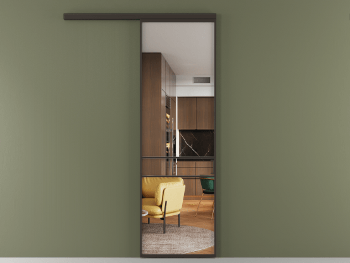 Перегородка Формато вдоль стены 1 створка АЛПР 040.02 Алюминий антрацит Прозрачное стекло "Кристал Вижн", калёное Цена 26207300 so'm  | Volhovec