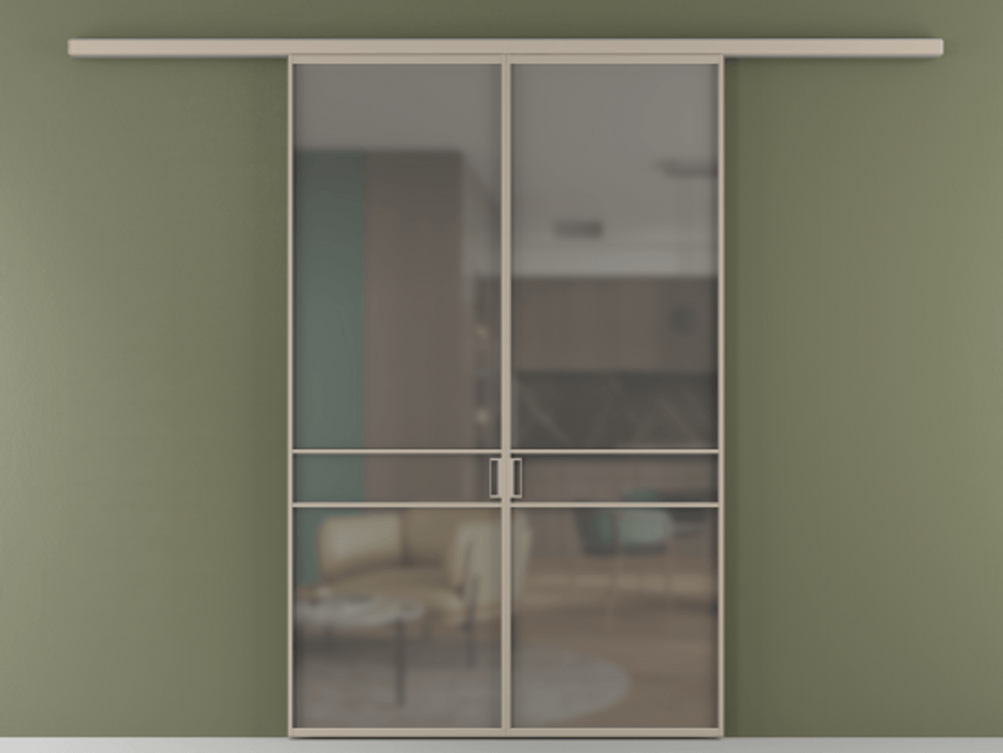 Перегородка Формато вдоль стены 2 створки АЛПР 040.02 Алюминий бисквитный Сатинированное серое стекло, триплекс Цена 1571350 AMD | Volhovec