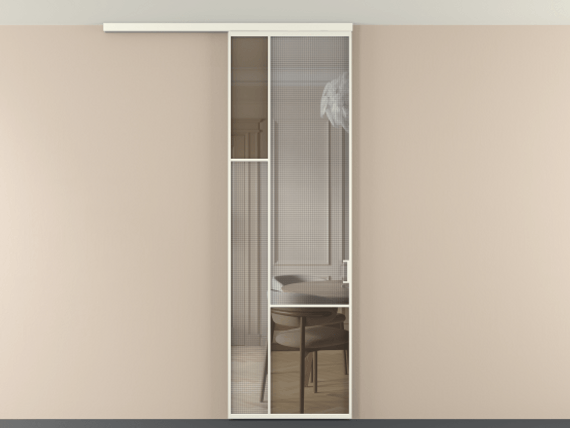 Перегородка Mosaic вдоль стены на потолок 1 створка АЛПР 041.13 Алюминий жемчужный Декоративное стекло с сеткой "Mesh silver", триплекс, 6 мм + Прозрачное бронзовое стекло, триплекс. Цена 148090 ₽ . Фабрика дверей Волховец 8 (800) 551 43 19 Перегородка Mosaic вдоль стены на потолок 1 створка АЛПР 041.13 Алюминий жемчужный Декоративное стекло с сеткой "Mesh silver", триплекс, 6 мм + Прозрачное бронзовое стекло, триплекс Цена 148090 ₽ | Volhovec