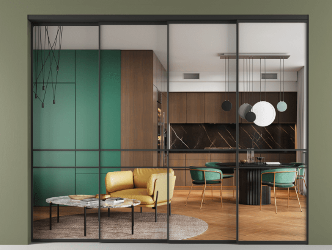 Перегородка Формато внутри проёма 4 створки с синхронным механизмом АЛПР 040.02 Алюминий Черный Прозрачное стекло "Кристал Вижн", калёное Цена 3583090 AMD | Volhovec