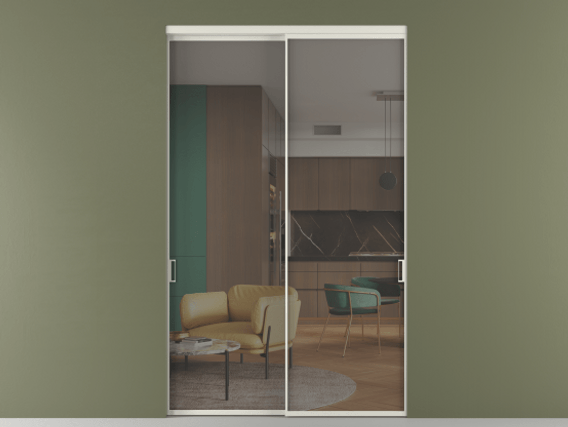 Перегородка Formato внутри проёма двустворчатая АЛПР 040.01 Алюминий Белый Прозрачное серое стекло, триплекс, 6 мм. Скрытый короб БЕЛ Цена 188580 ₽ 1. Полотно 2 шт.  (800/2100 мм)
2. Комплект установки раздвижной системы
3. Базовый комплект фурнитуры
4.Ручка RONDO. Фабрика дверей Волховец 8 (800) 551 43 19  Перегородка Formato внутри проёма двустворчатая АЛПР 040.01 Алюминий Белый Прозрачное серое стекло, триплекс, 6 мм Цена 188580 ₽  | Volhovec