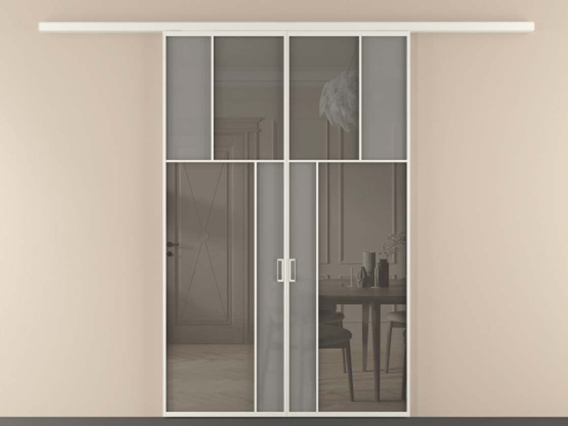 Перегородка Mosaic вдоль стены двустворчатая АЛПР 041.22 Алюминий Белый Сатинированное серое стекло, триплекс, 6 мм + Прозрачное серое стекло, триплекс, 6 мм. Скрытый короб БЕЛ Цена 239560 ₽ . Фабрика дверей Волховец 8 (800) 551 43 19  Перегородка Mosaic вдоль стены двустворчатая АЛПР 041.22 Алюминий Белый Сатинированное серое стекло, триплекс, 6 мм + Прозрачное серое стекло, триплекс, 6 мм Цена 239560 ₽ | Volhovec