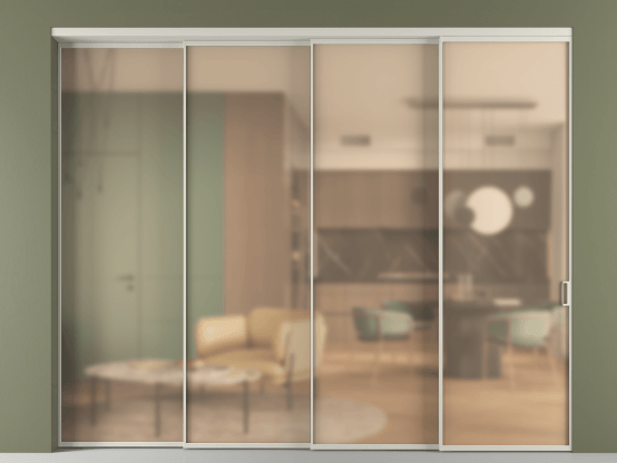 Алюминевая перегородка vn4_01_ Алюминий тёплый серый Сатинированное оранжевое стекло, триплекс, 6мм. Цвет Алюминий тёплый серый. Материал Алюминий в эмали. Коллекция Перегородка Формато внутри проёма 4 створки с синхронным механизмом. Фото. Алюминевая перегородка vn4_01_ Алюминий тёплый серый Сатинированное оранжевое стекло, триплекс, 6мм. Цвет Алюминий тёплый серый. Материал Алюминий в эмали. Коллекция Перегородка Формато внутри проёма 4 створки с синхронным механизмом. Картинка.