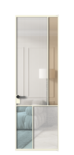 Дверь межкомнатная АЛПЛ041.21 АМБ 4 стекла. Цвет Алюминий молочно-белый. Материал Алюминий в эмали. Коллекция Мозаик. Картинка.