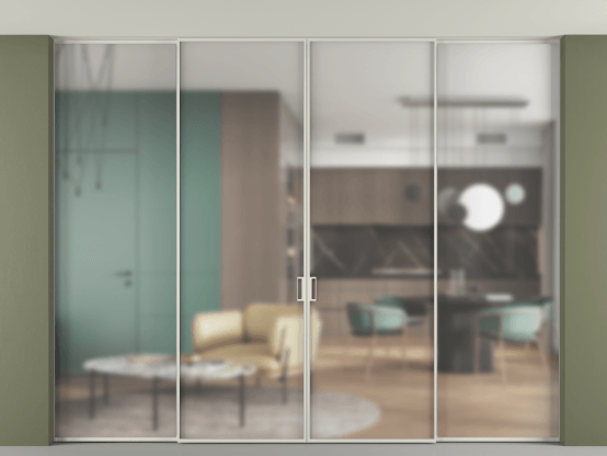 Алюминевая перегородка p2+2_01 Matelux Crystalvision БЕЛ. Цвет Алюминий Белый. Материал Алюминий. Коллекция Перегородка Формато внутри проёма скрытое крепление в потолок 4 створки. Картинка.