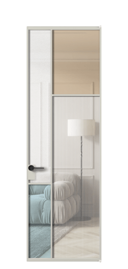 Дверь межкомнатная АЛПЛ041.11 АТСР 4 стекла. Цвет Алюминий тёплый серый. Материал Алюминий в эмали. Коллекция Mosaic. Картинка.