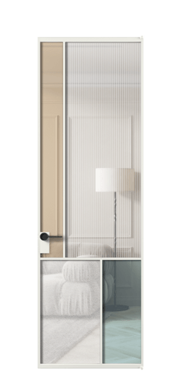 Дверь межкомнатная АЛПЛ041.20 АССР 4 стекла. Цвет Алюминий светло-серый. Материал Алюминий в эмали. Коллекция Mosaic. Картинка.