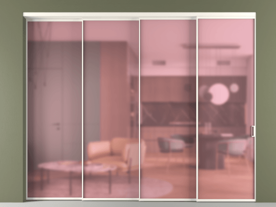 Алюминевая перегородка vn4_01_ Алюминий пудровый белый Сатинированное розовое стекло, триплекс, 6мм. Цвет Алюминий пудровый белый. Материал Алюминий в эмали. Коллекция Перегородка Формато внутри проёма 4 створки с синхронным механизмом. Фото. Алюминевая перегородка vn4_01_ Алюминий пудровый белый Сатинированное розовое стекло, триплекс, 6мм. Цвет Алюминий пудровый белый. Материал Алюминий в эмали. Коллекция Перегородка Формато внутри проёма 4 створки с синхронным механизмом. Картинка.