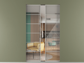 Алюминевая перегородка skr2_04_ Алюминий тёплый серый Stopsol Clear. Цвет Алюминий тёплый серый. Материал Алюминий в эмали. Коллекция Перегородка Formato скрытый пенал 2 створки. Картинка.